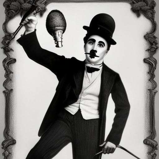 Chaplin Tap Dancing in Black and White, Detailed Art