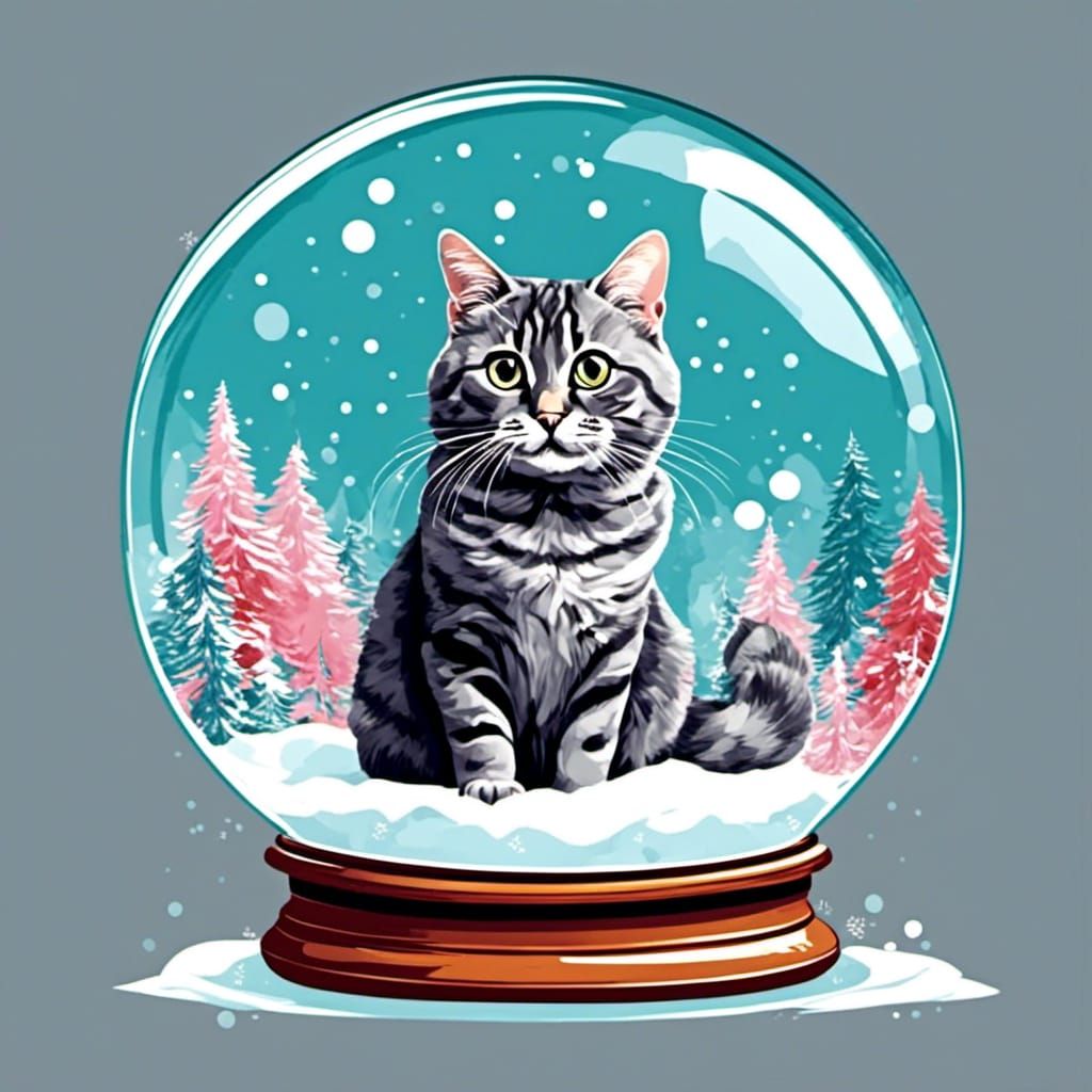 Grey Tabby Cat in Pop Art Snow Globe