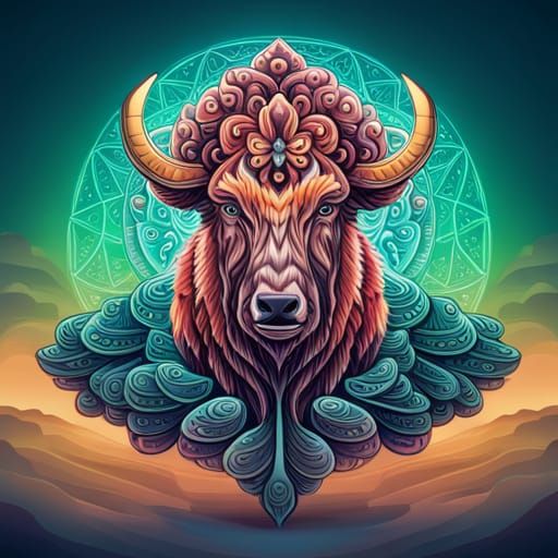 Tattooed Muskox in Dovrefjell: Neon Mandala Art