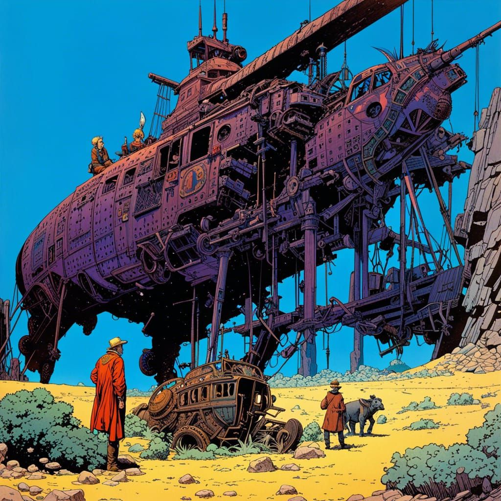 Wreckage: Detailed Matte Painting in Ligne Claire Style