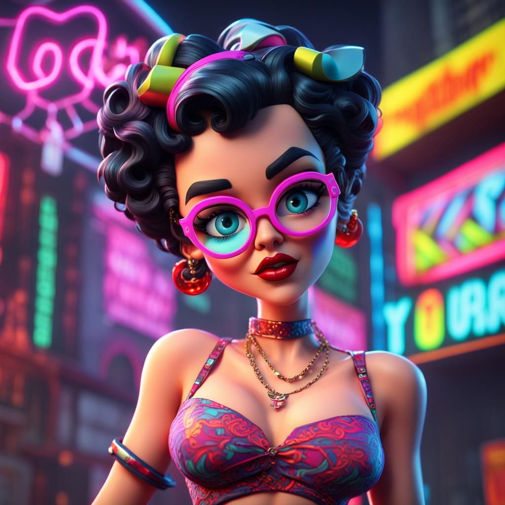 Betty Boop in 90's Neon Fashion: Digital Art