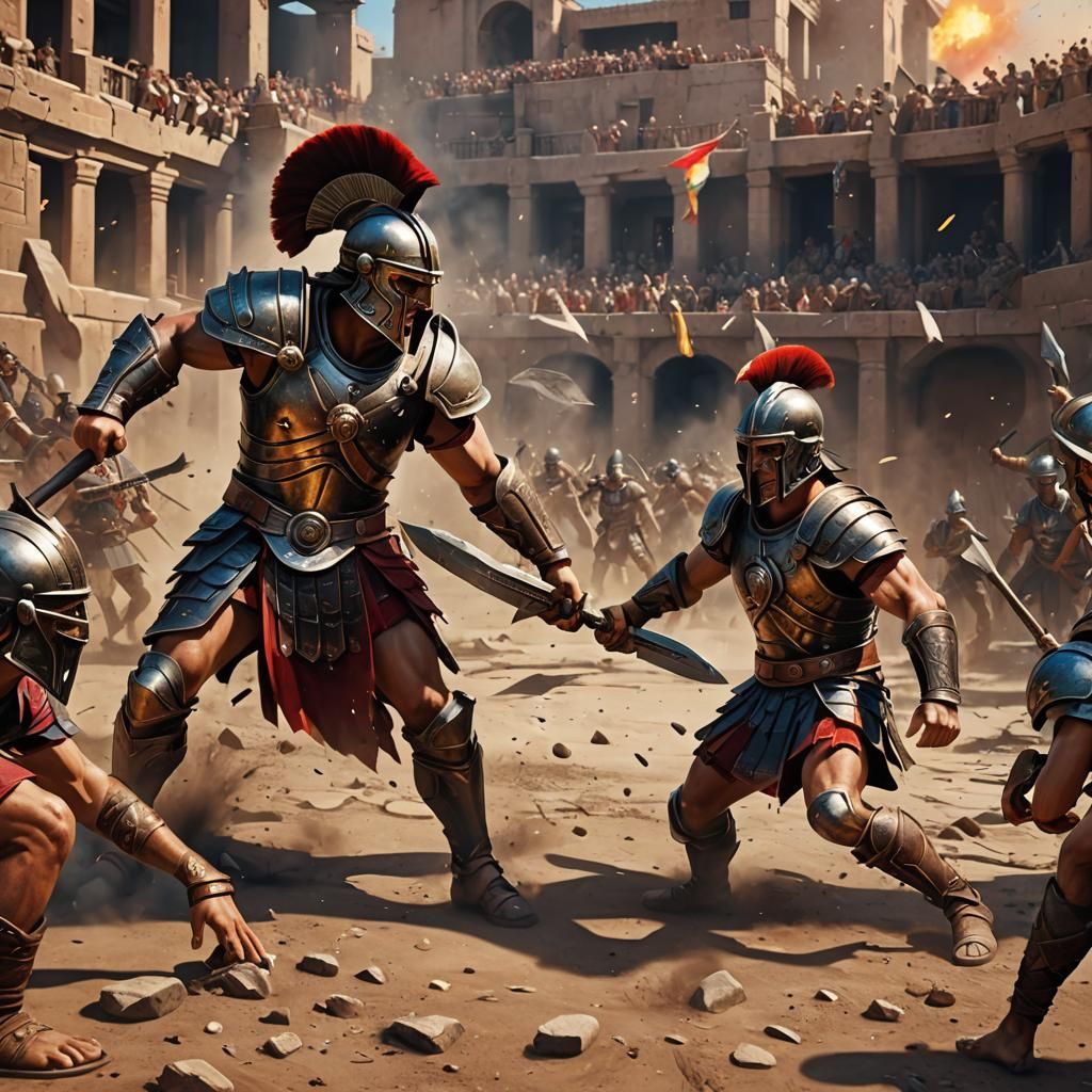 Gladiators Play Crossfire: Hyperrealistic Concept Art