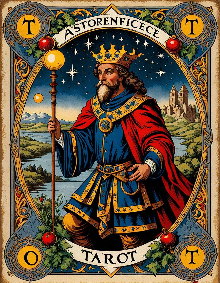 Detailed Tarot Card of an Old Magician