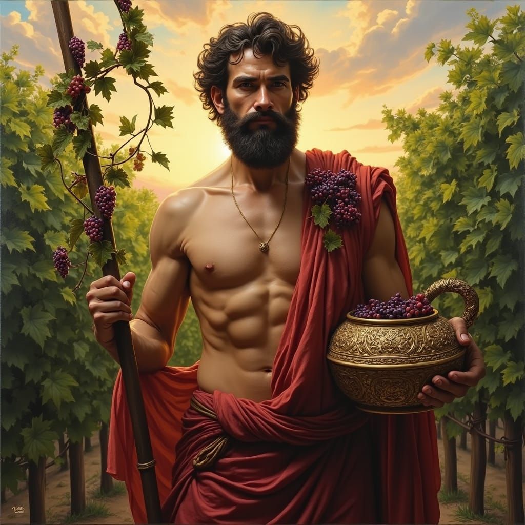 Dionysus in Vineyard: Renaissance Oil Painting