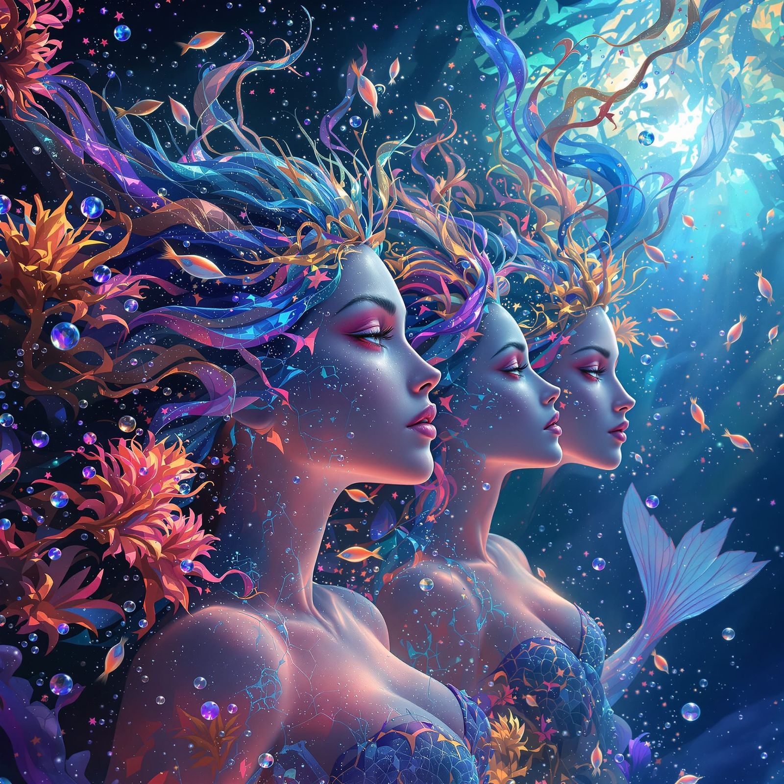 Ethereal Underwater Kingdom With Graceful Mermaids