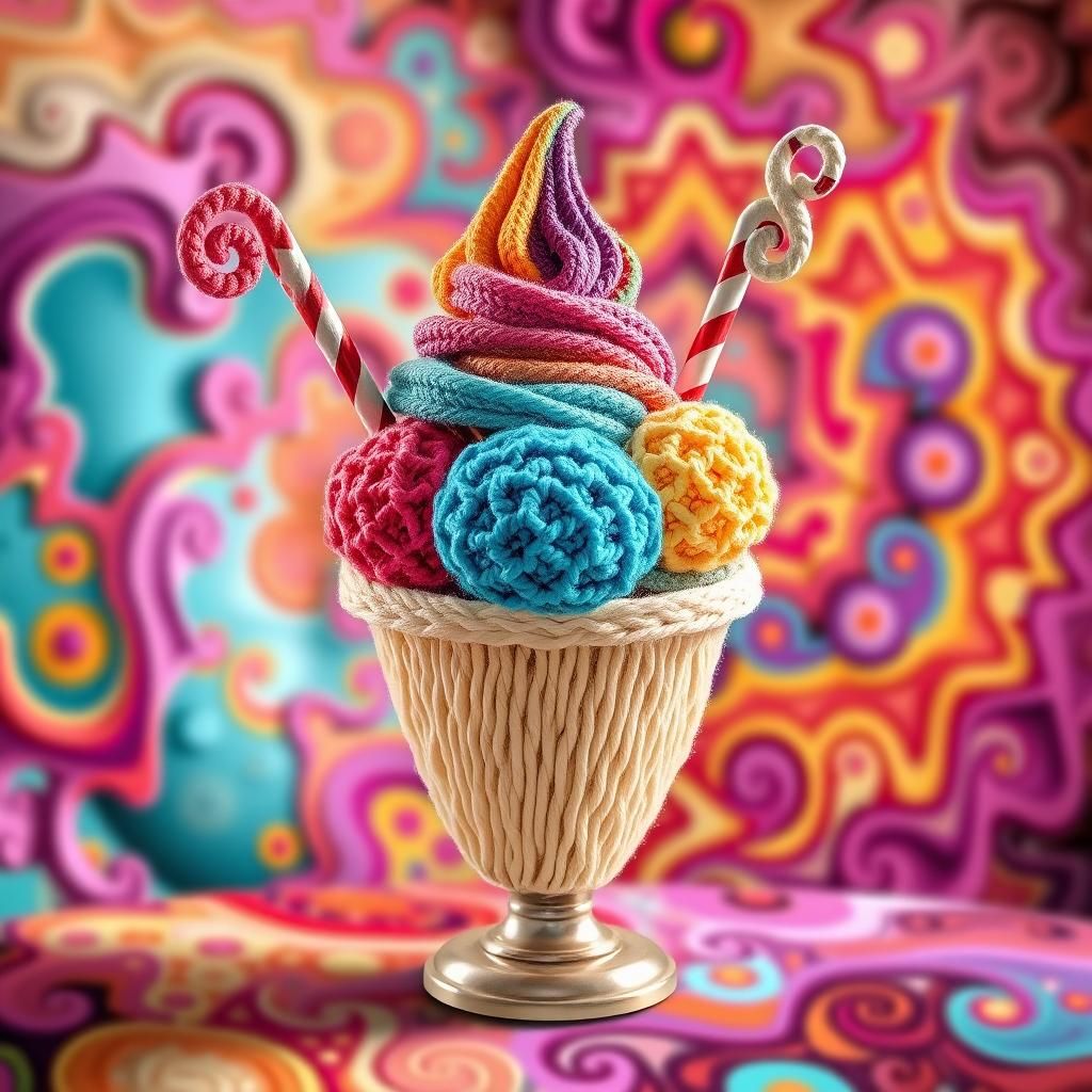 Yarn Ice Cream Sundae with Crochet Hooks