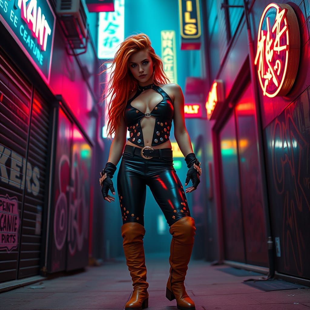 Defiant Wrestler in Cyberpunk Alleyway, 3D Anime Art