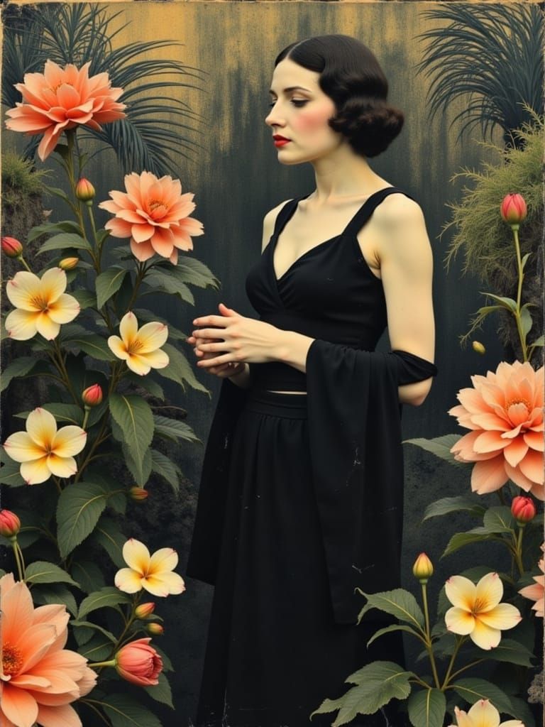 Nightclub Singer in Black, White and Gold Impasto Style