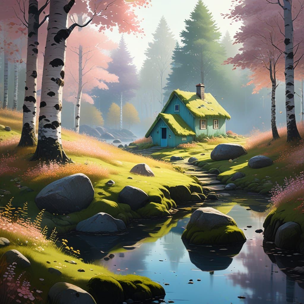 Foggy Birch Forest: A Digital Masterpiece