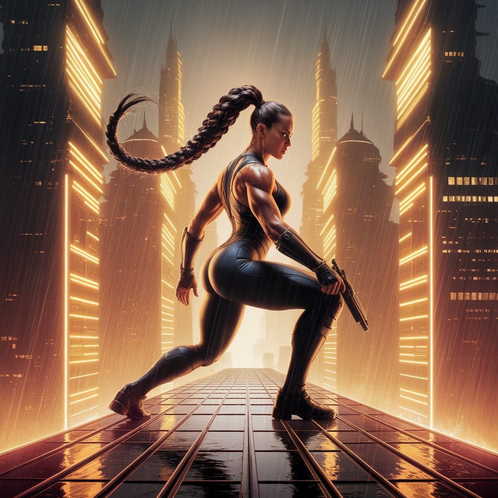 Bounty Hunter in Neon City Photograph