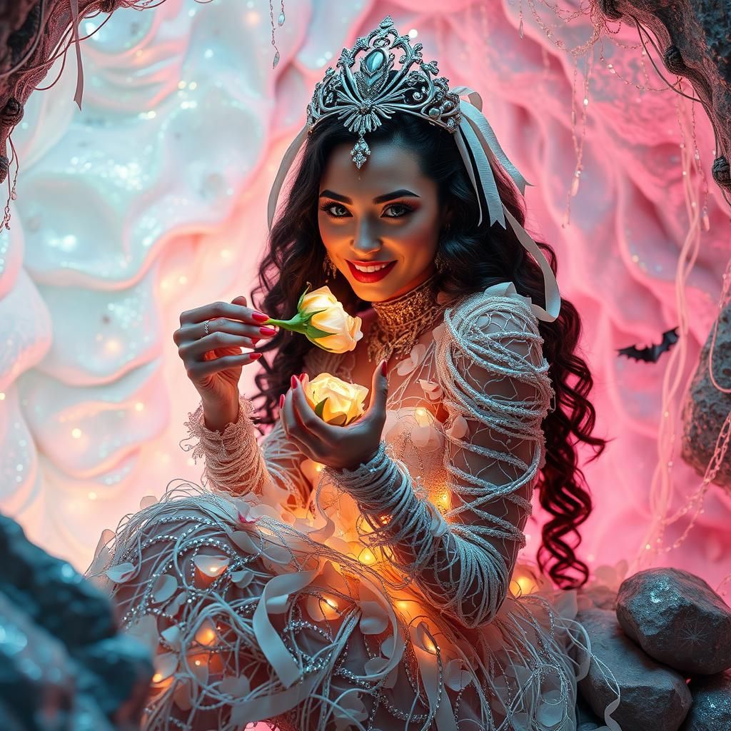 Majestic Vampire Woman in Iridescent Cave