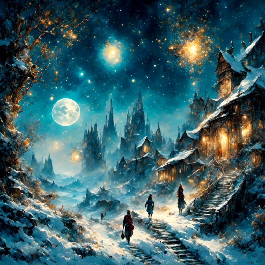 Fantasy Moonlit Starscape in Coherent Style