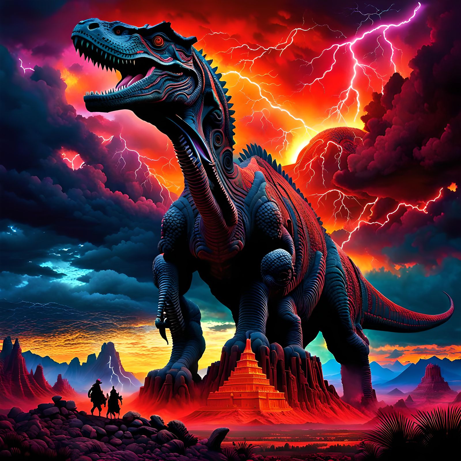 Legends of the Primordial Realm: Mysteries of the Towering Dinosaurs and Ancient Civilizations under the Red Sky