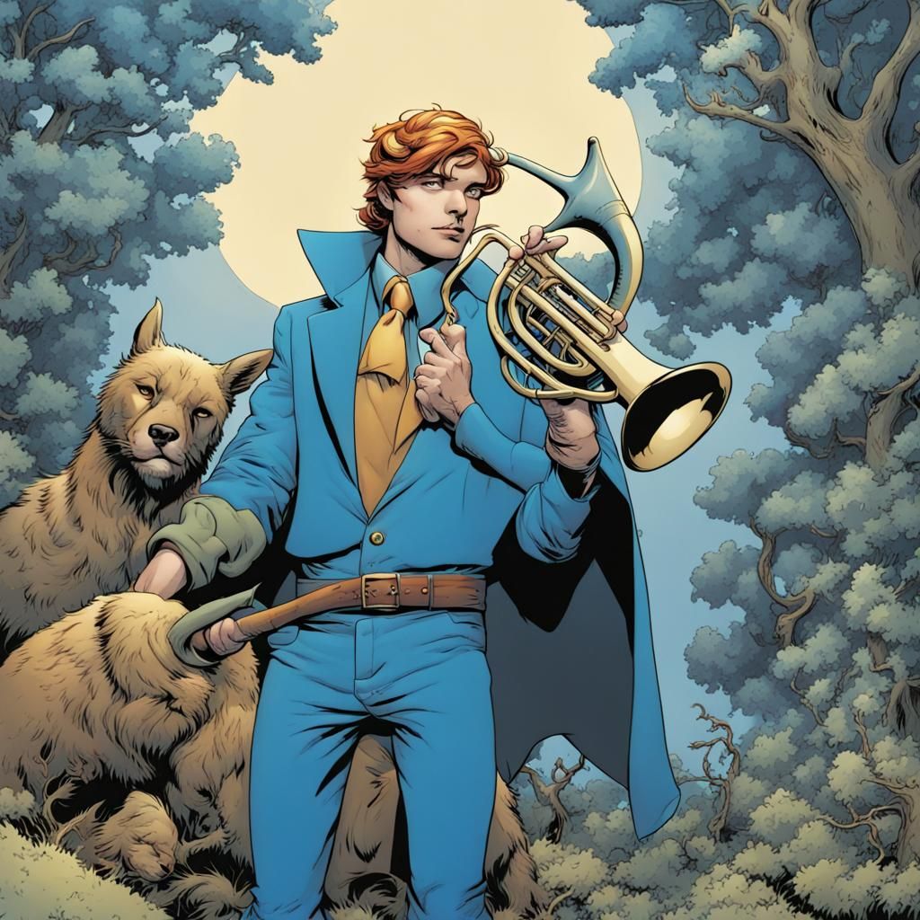 Boy Blue and His Horn in Comic Style
