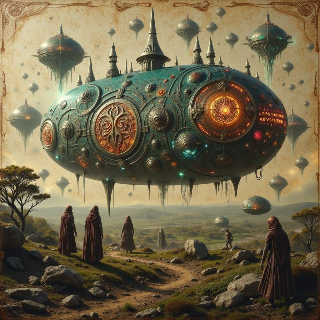 Ireland Map with Alien Symbols and Airship