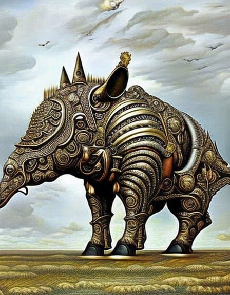Steampunk Rhinoceros in Gothic Fantasy Style
