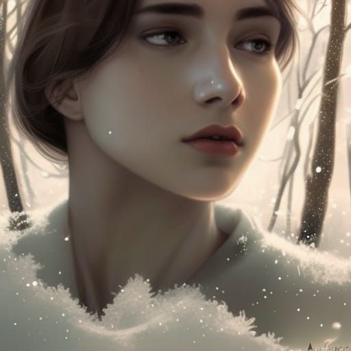Winter Portrait with Frozen Lake in Hyperdetailed Style