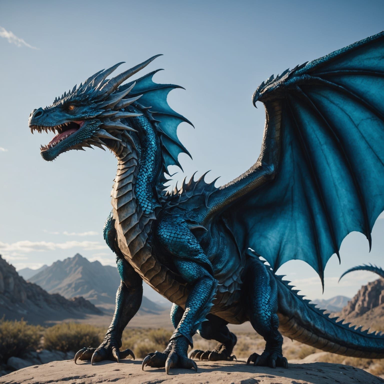 Majestic Blue Dragon in Minimal Space