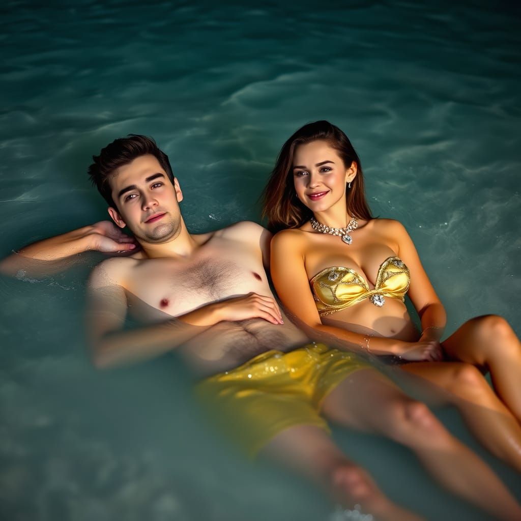 Young Couple by the Golden Coast at Night
