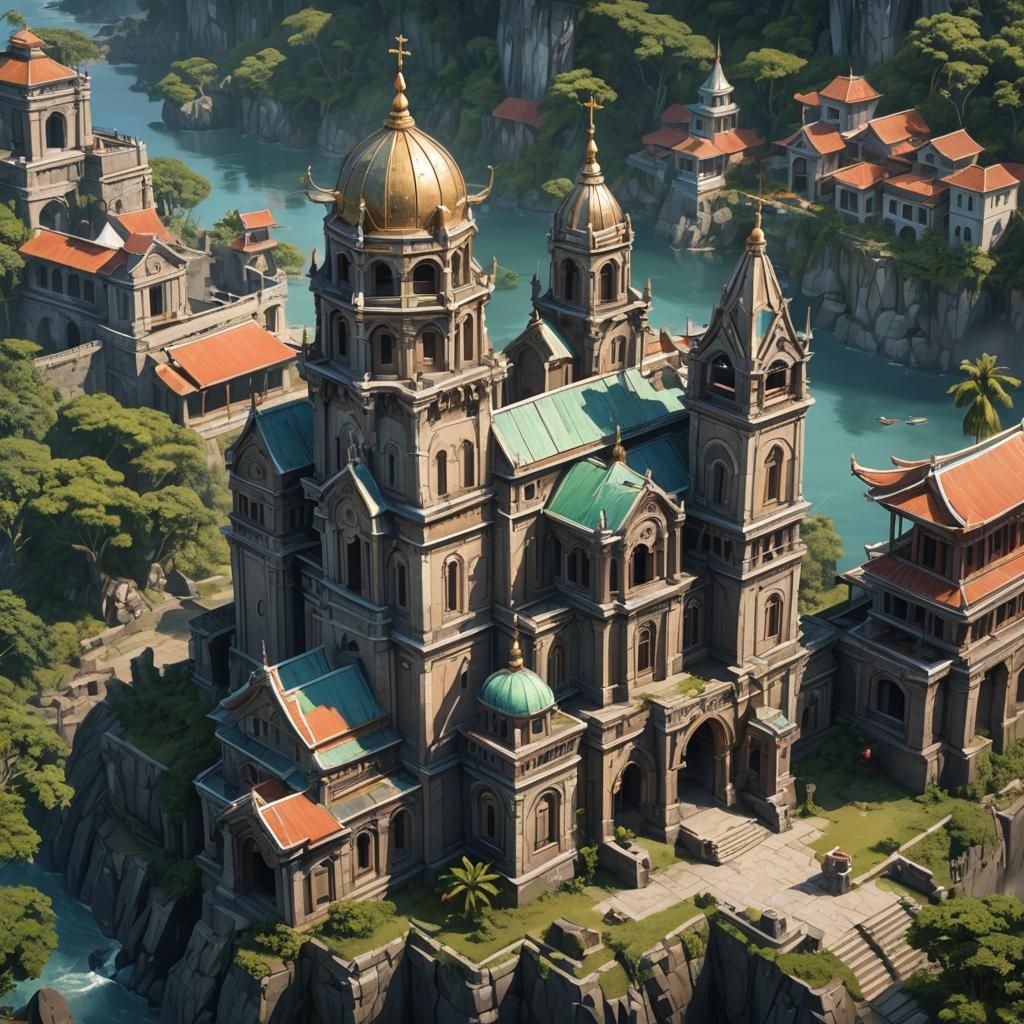 Fortified Island Monastery: 8k Concept Art