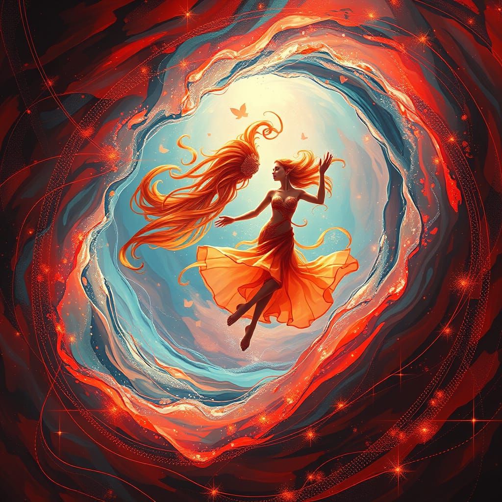 Enchanted Water Nymph in Vibrant, Filigree-Inspired Scene