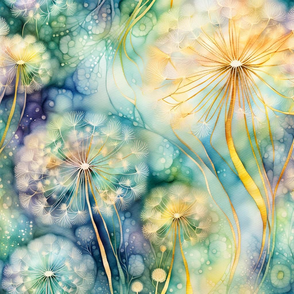 Dreamlike Dandelion in Surrealist Watercolor Style