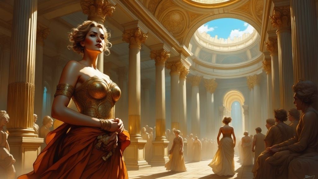 Baroque Woman in Greco-Roman Temple Interior