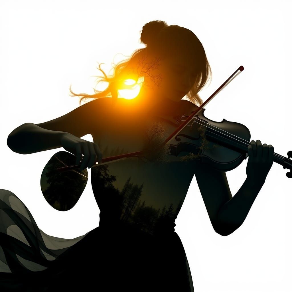 Silhouette Violinist: Four Seasons in Golden Hour