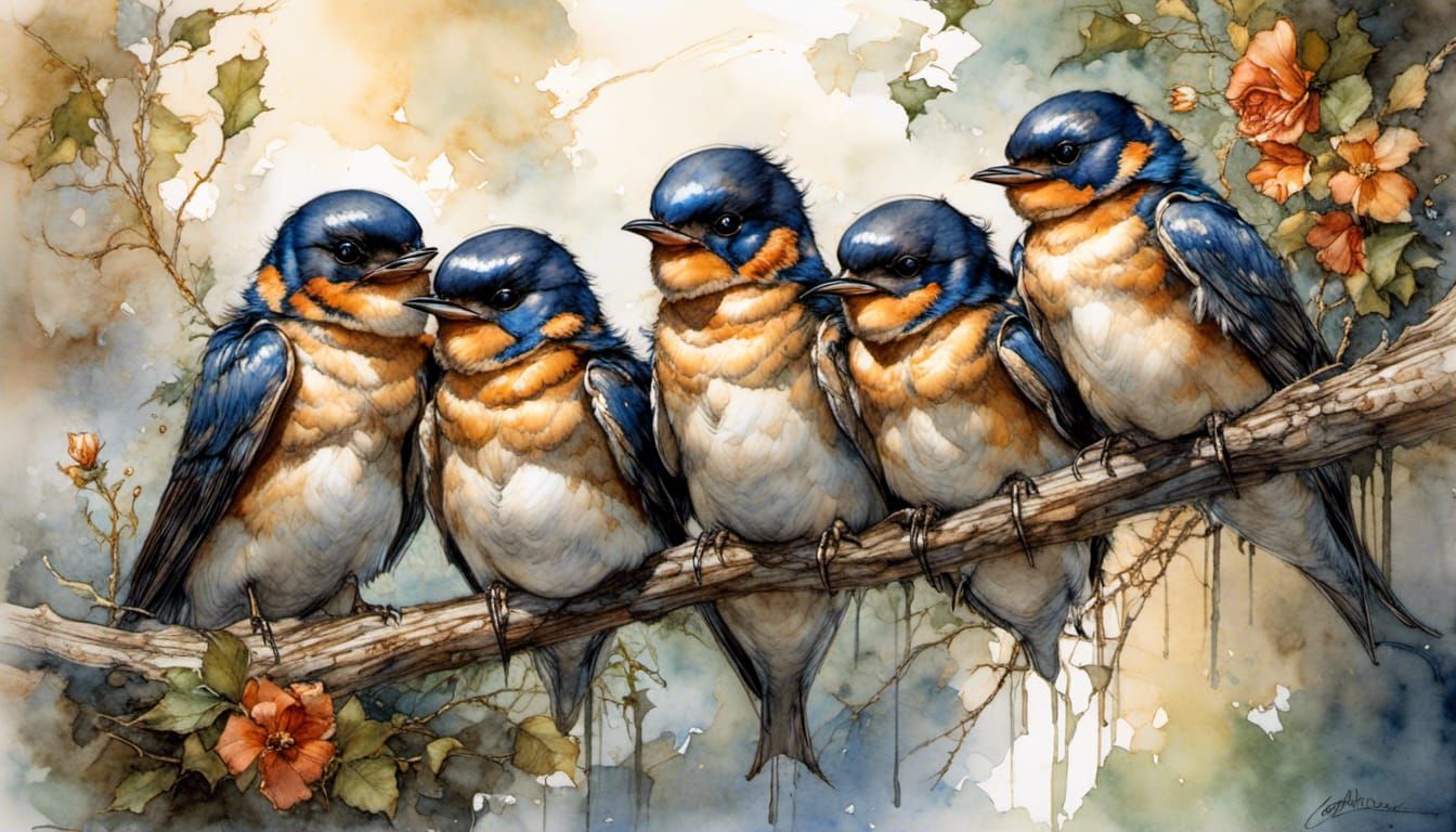 Barn Swallows in an Intricate Detailed Portrait