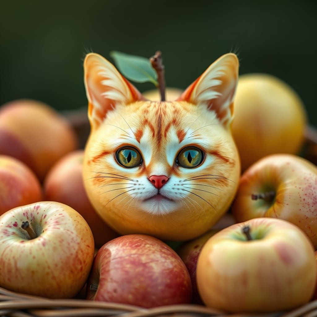 Feline Fruit Hybrid in a Basket
