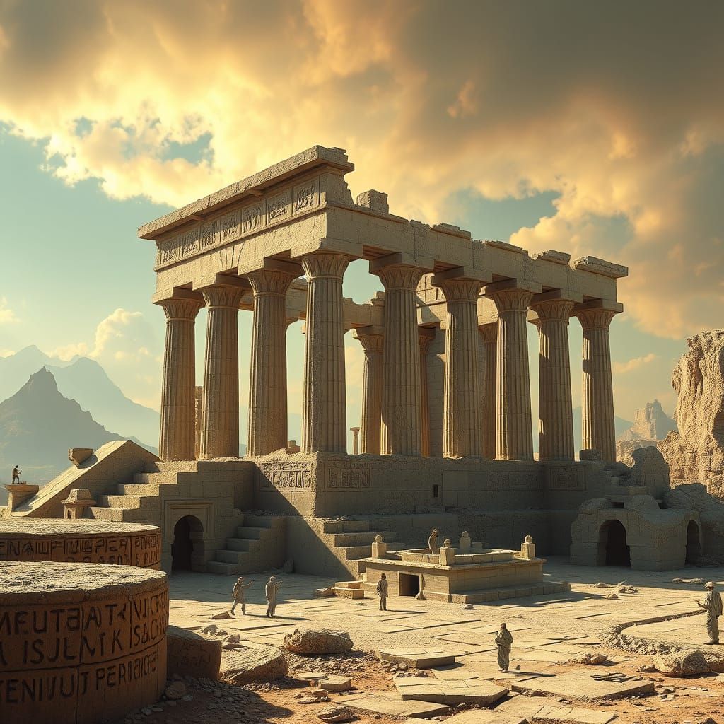 Lost Sumerian Temple Ruins with Love Poem Fragments