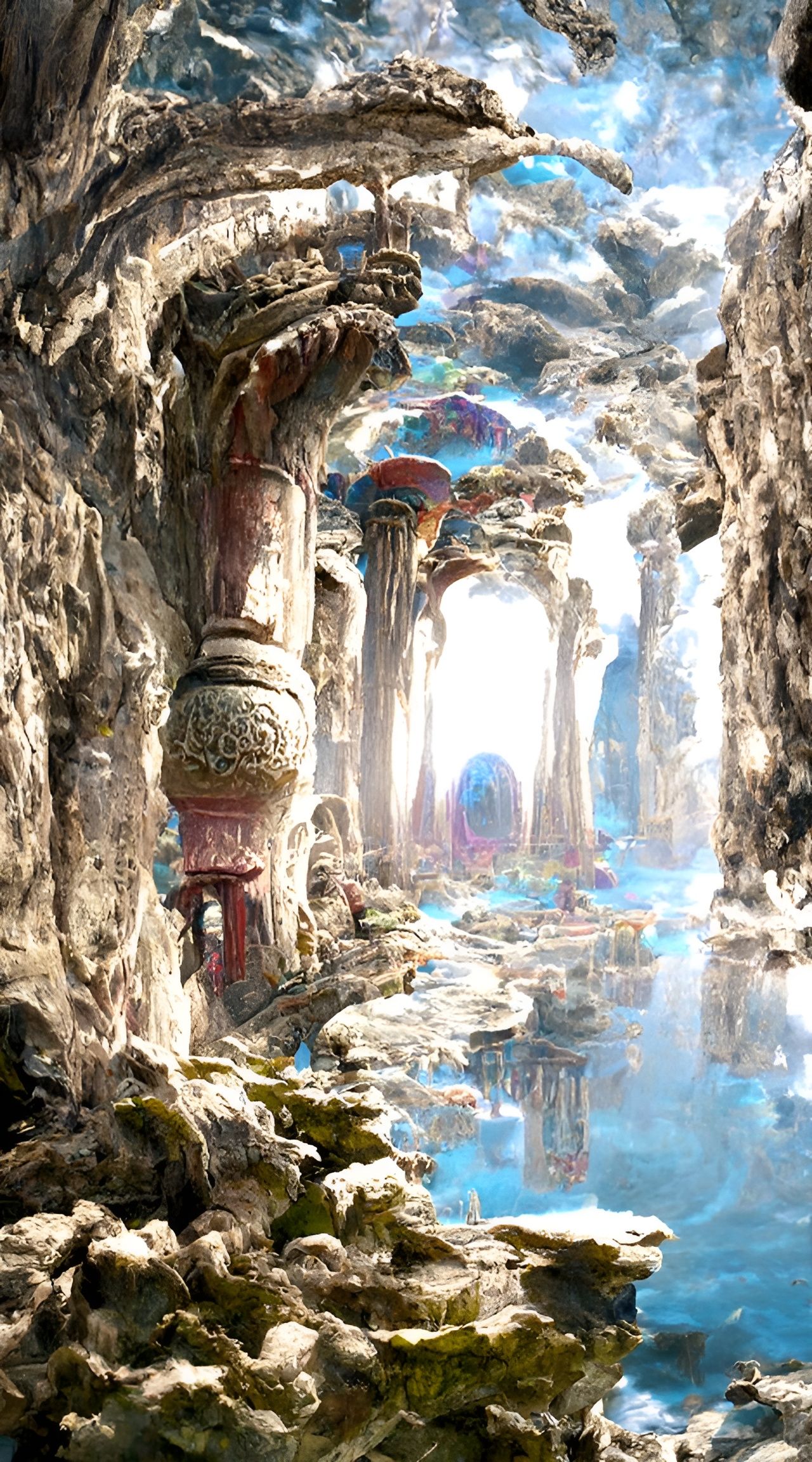 Ornate Cavern Temple with Glowing Blue Ceiling