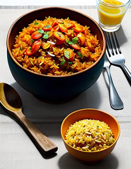 Bowl of African Orange Rice with Chicken