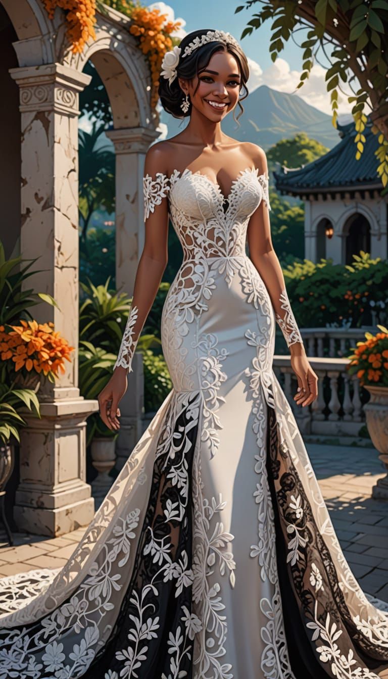 Dominican Woman in Lace Dress: Anime Style Illustration