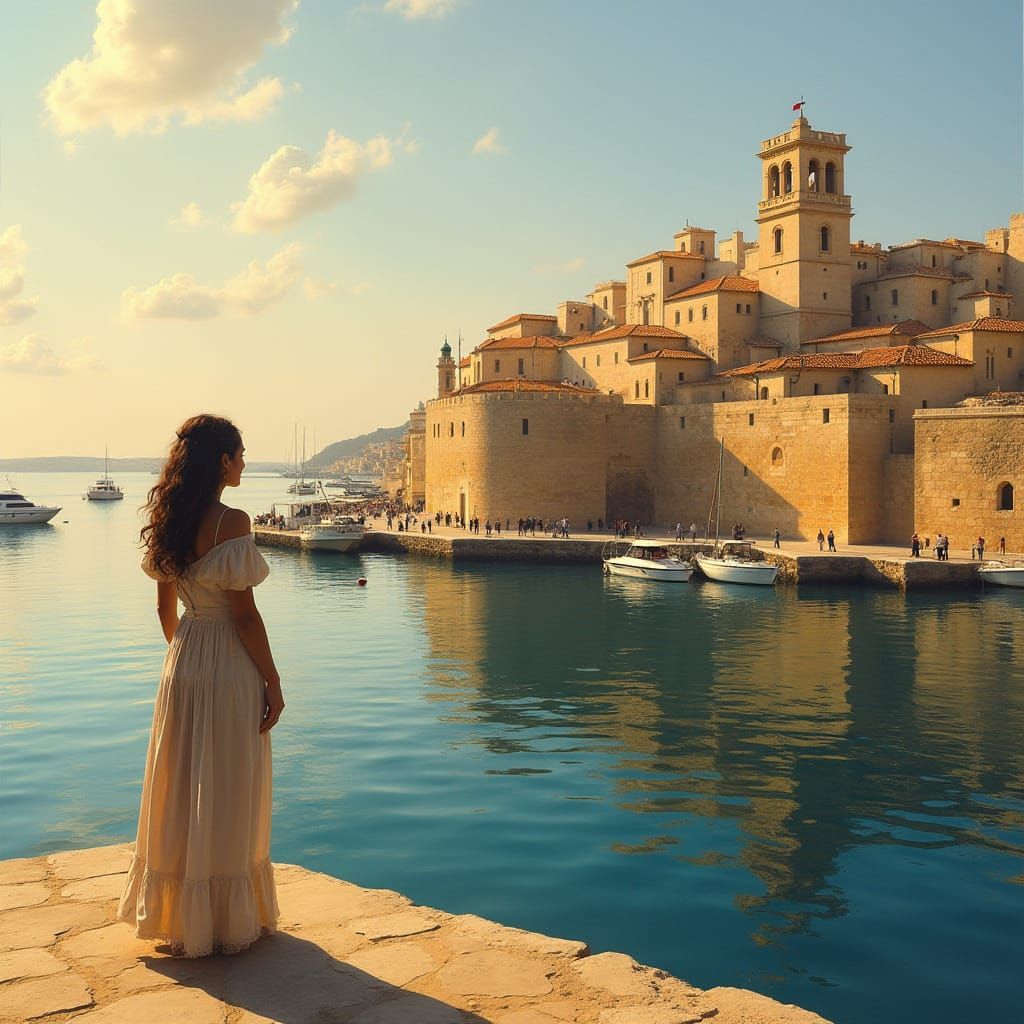 Malta Waterfront View of Three Cities at Golden Hour