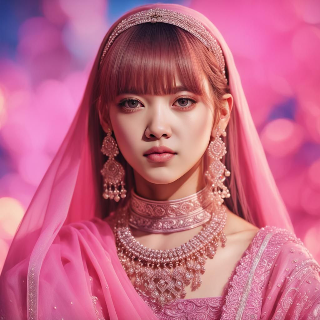 Lalisa Manoban in Pink Saree: Photorealistic Portrait
