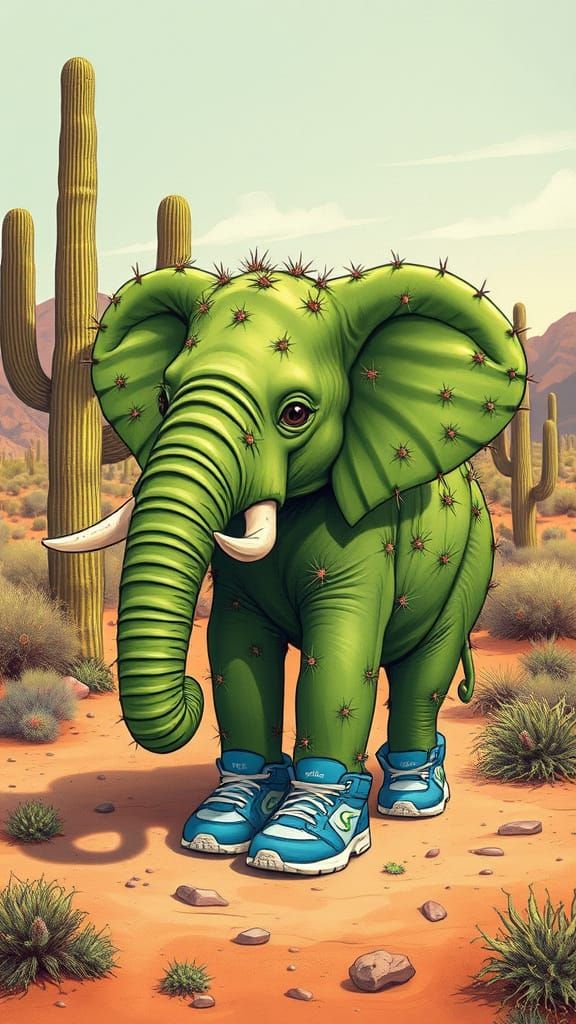 Cactus Elephant Hybrid in Vibrant Desert Landscape