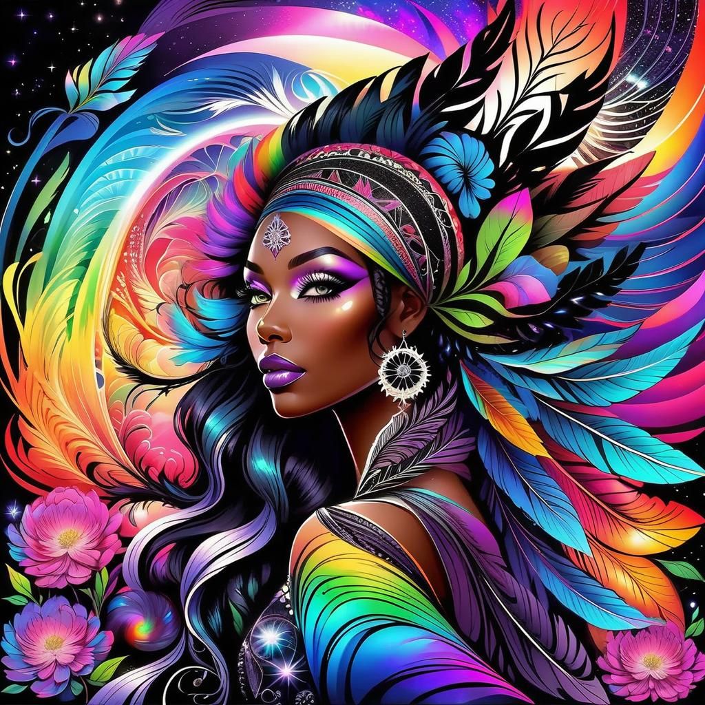 Fractal Zentangle Drawing of Gothic Woman in Utopia