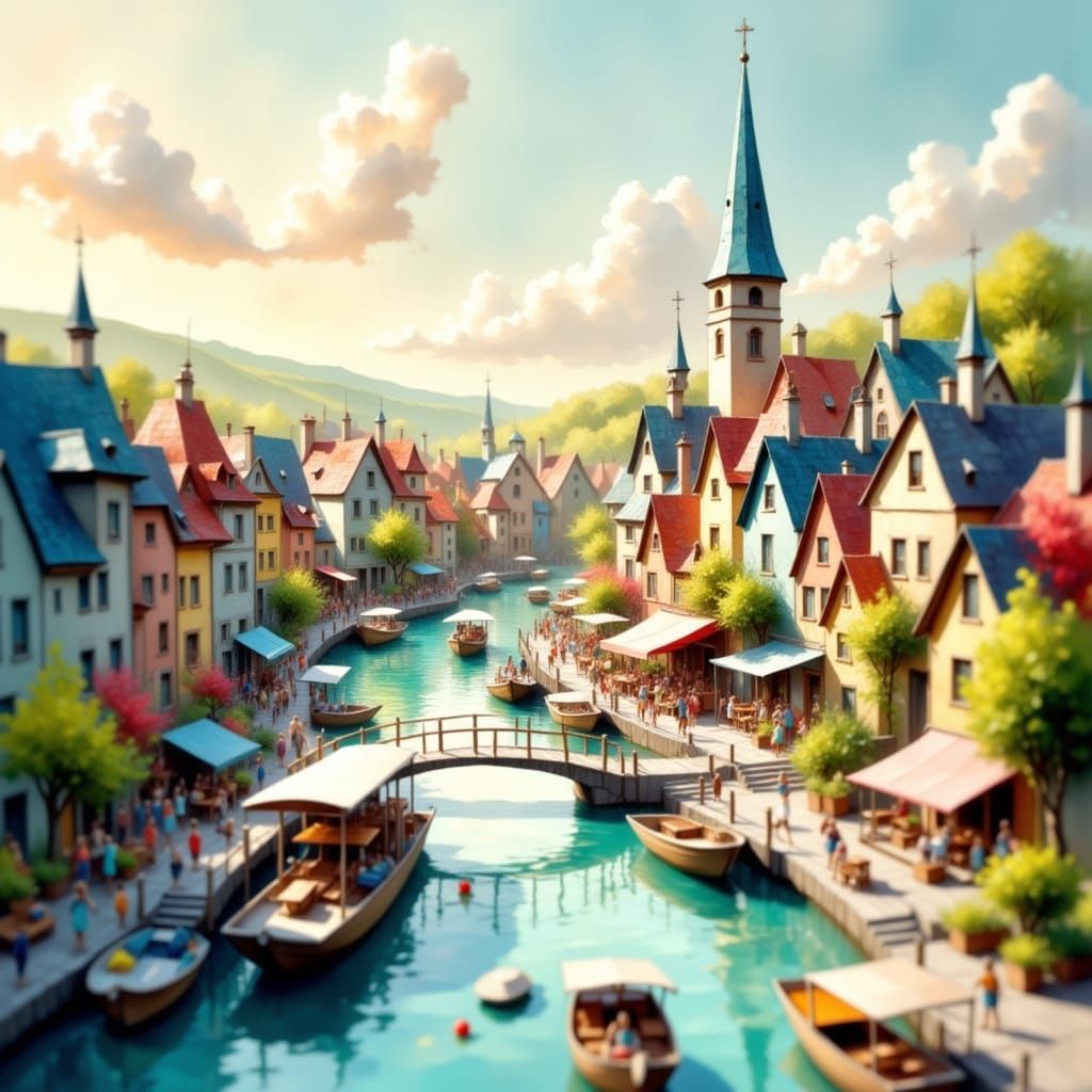 Origami Cityscape in Warm Light