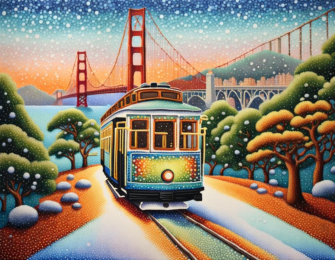 Golden Gate Bridge in Pointillist Style