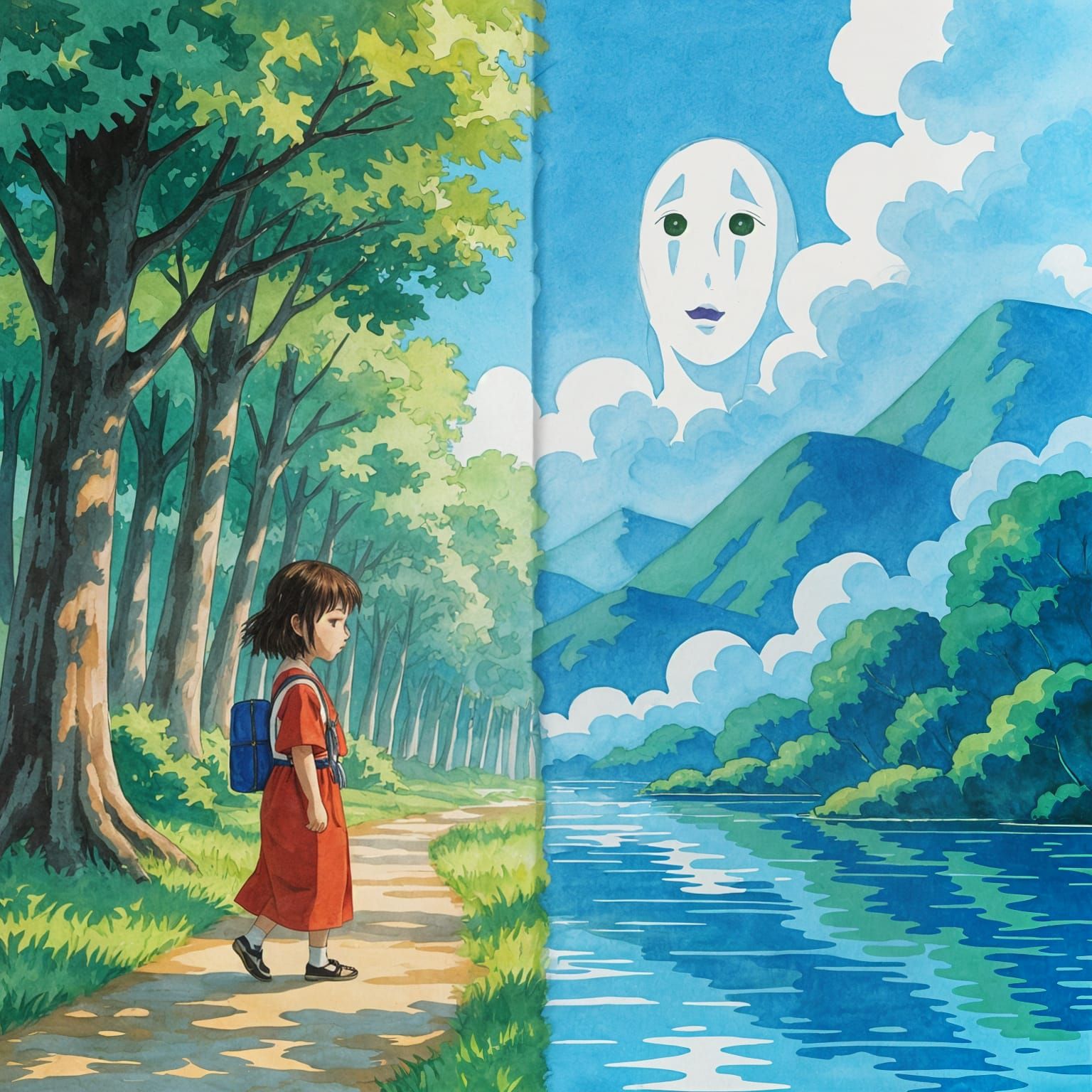 Chihiro's Journey: Split Image in Watercolor Impasto