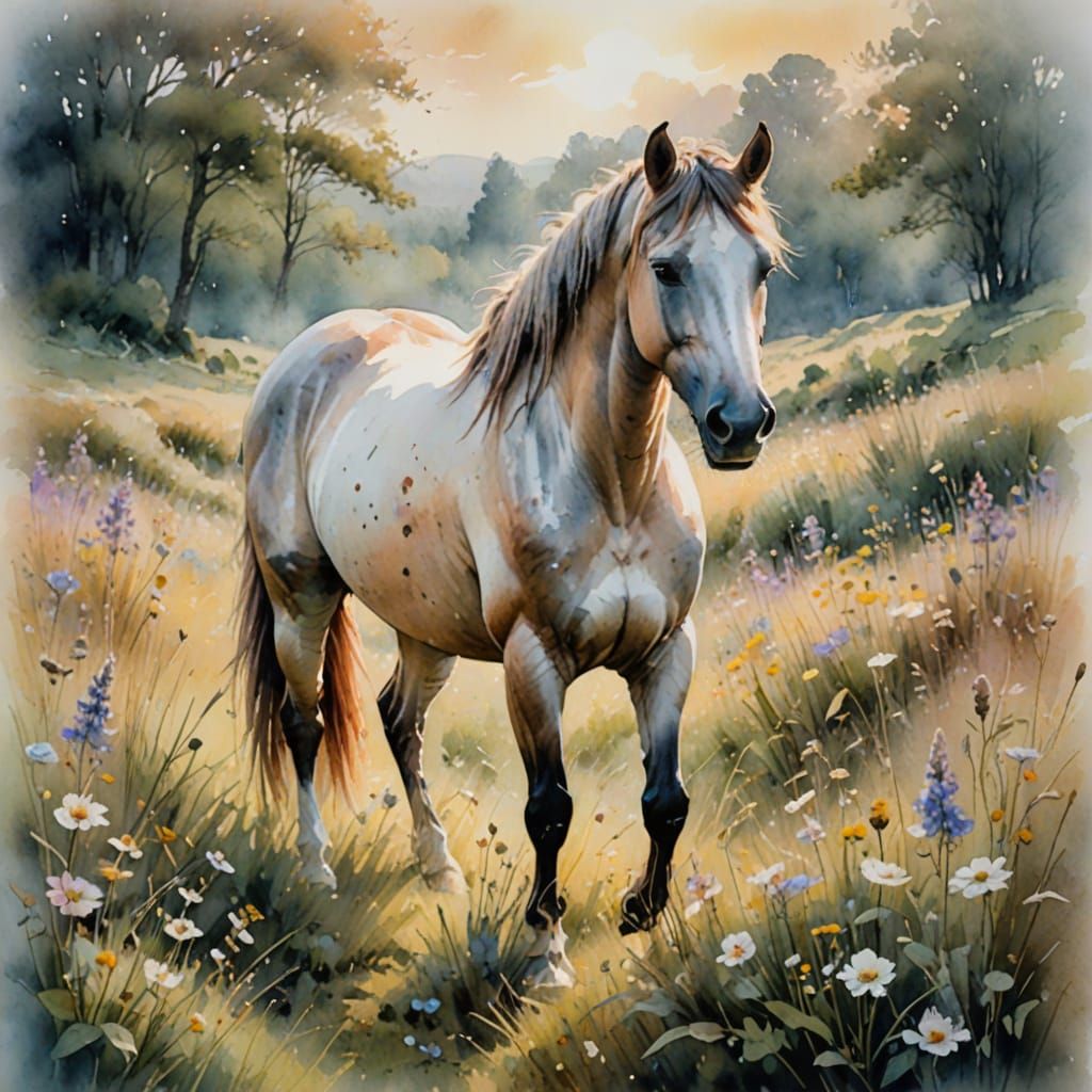 Ethereal Countryside Scene in Soft Watercolour Style