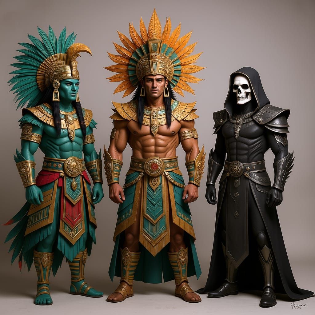 Aztec Gods Reimagined as Humans in Futuristic Tenochtitlan