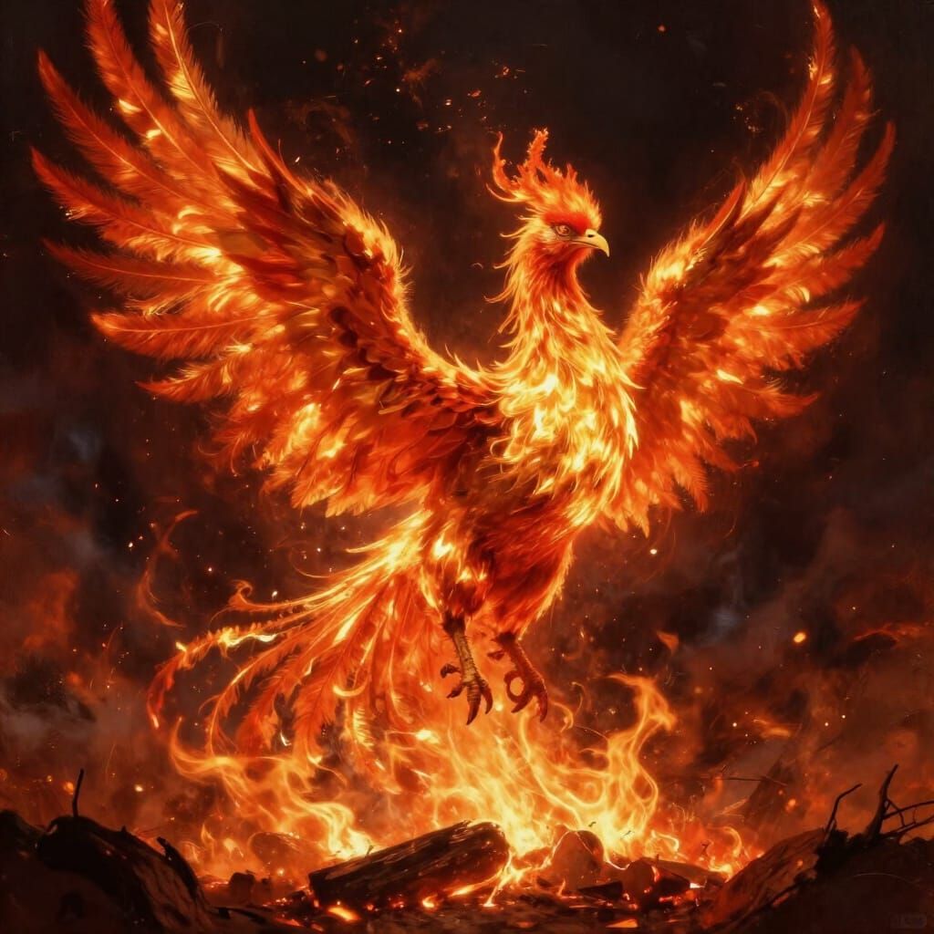 Phoenix Ascending from Embers in Cinematic Style