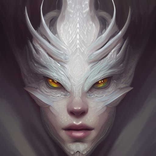 White Dragonfish Portrait in Hyperdetailed Splash Art