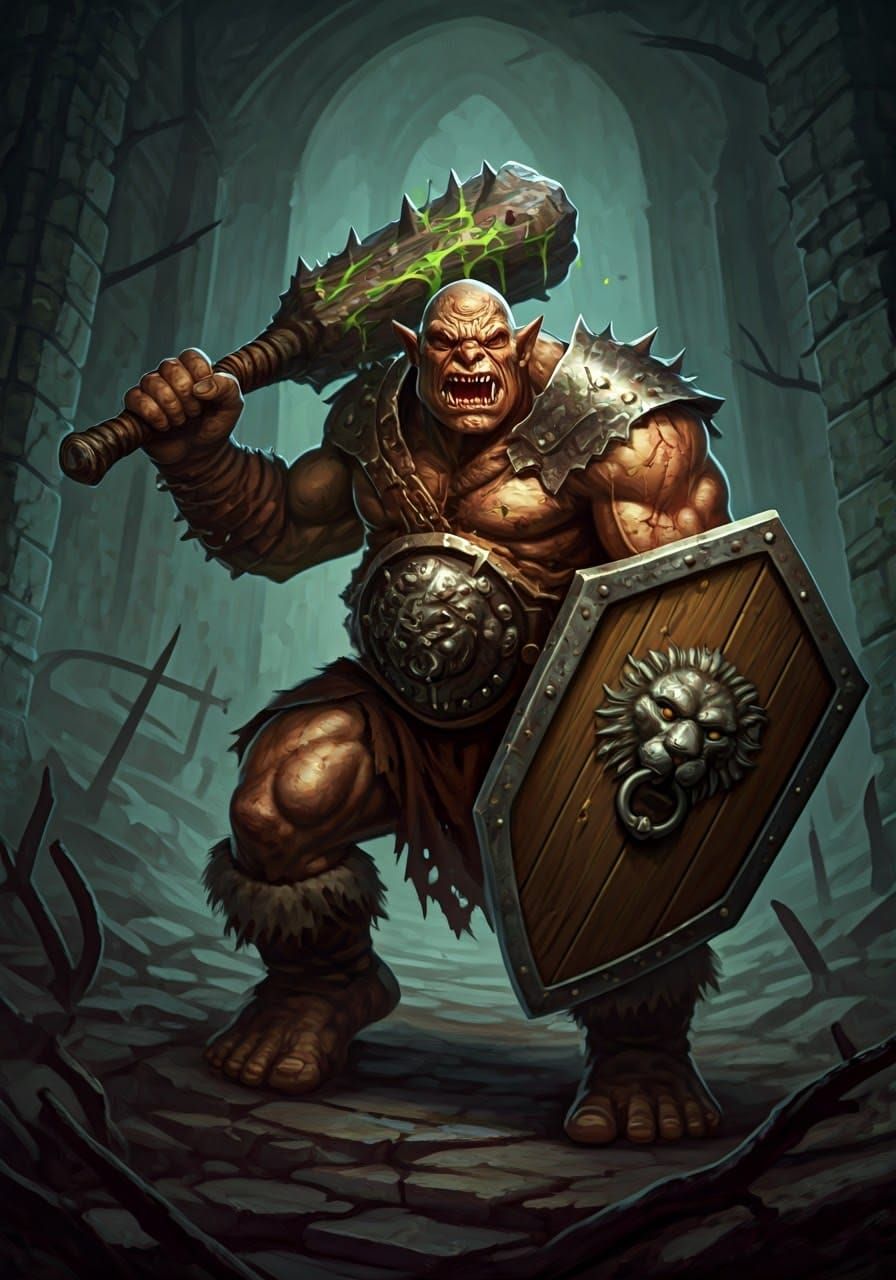 Ferocious Ogre Wields Colossal Club in Ruined Castle