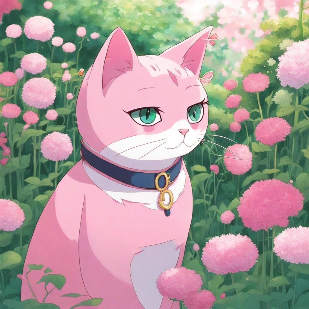 Pink Cat Garden in Anime Style