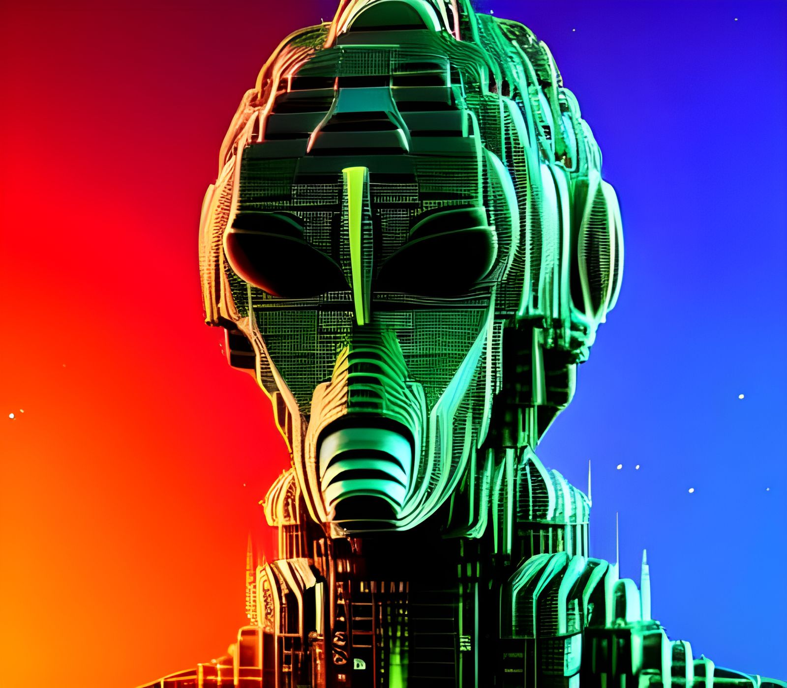 Glitch Art Alien Metropolis in Green Hues