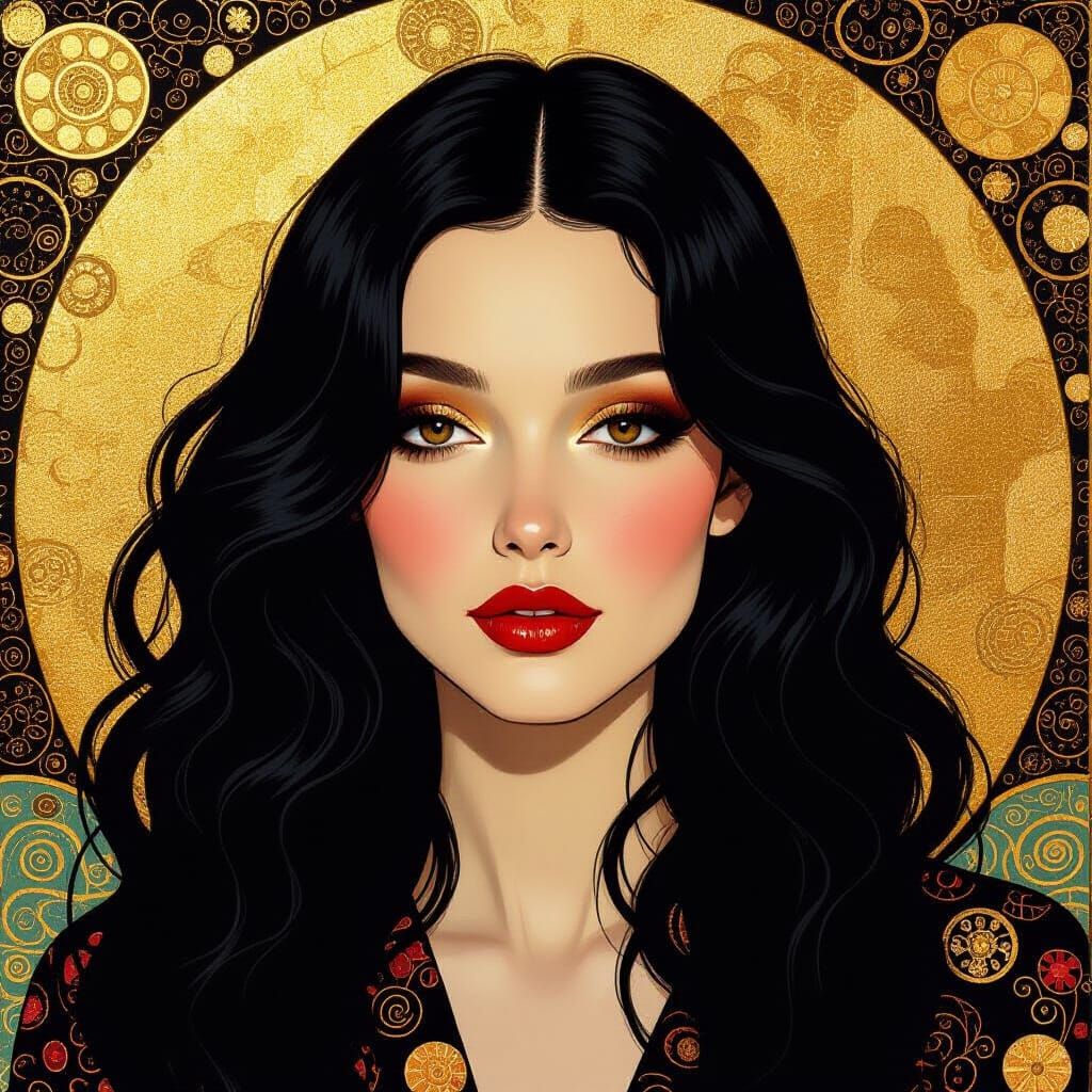 Golden Woman Portrait in Klimt Style