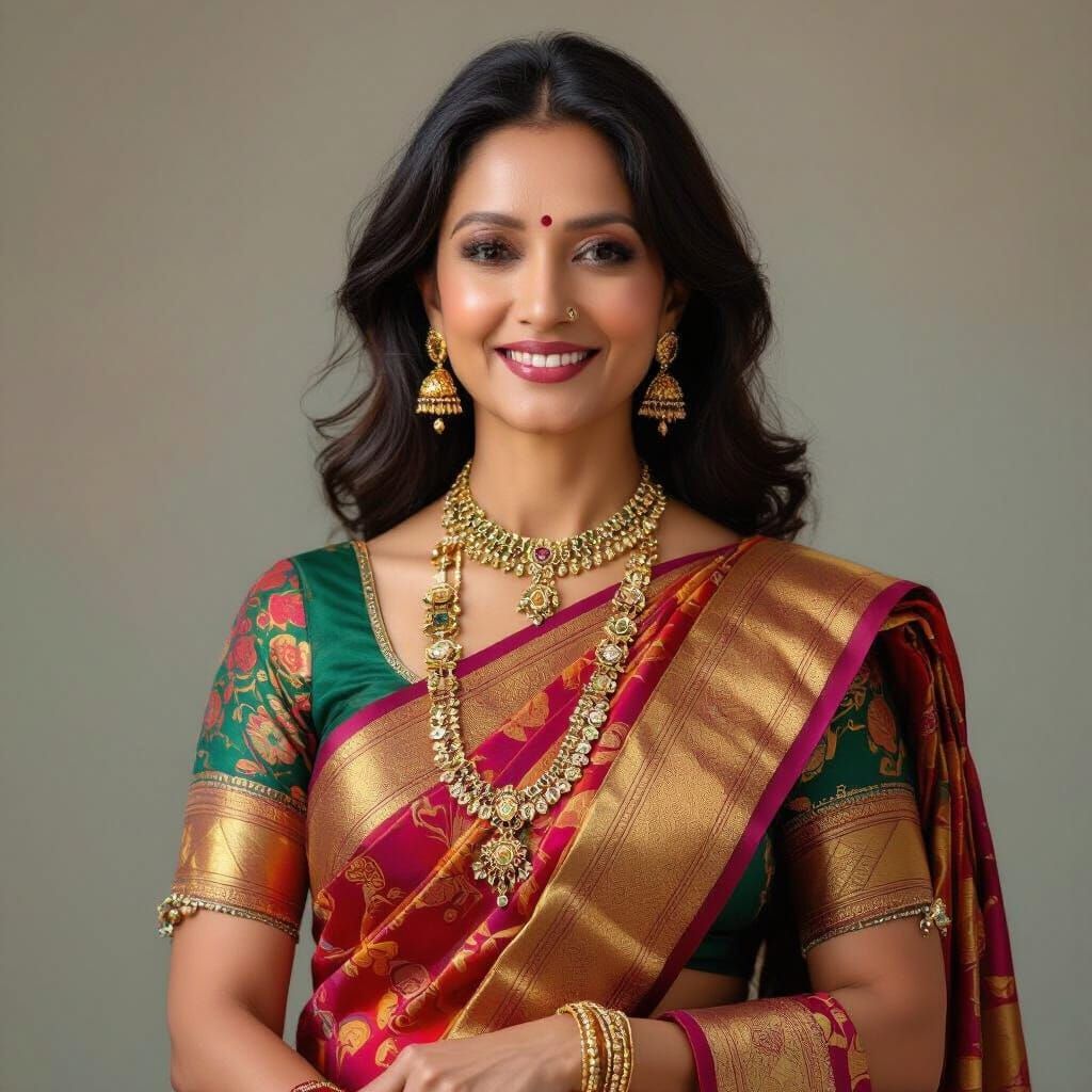 Indian Lady in Vibrant Sari, Inspired by Classical Art
